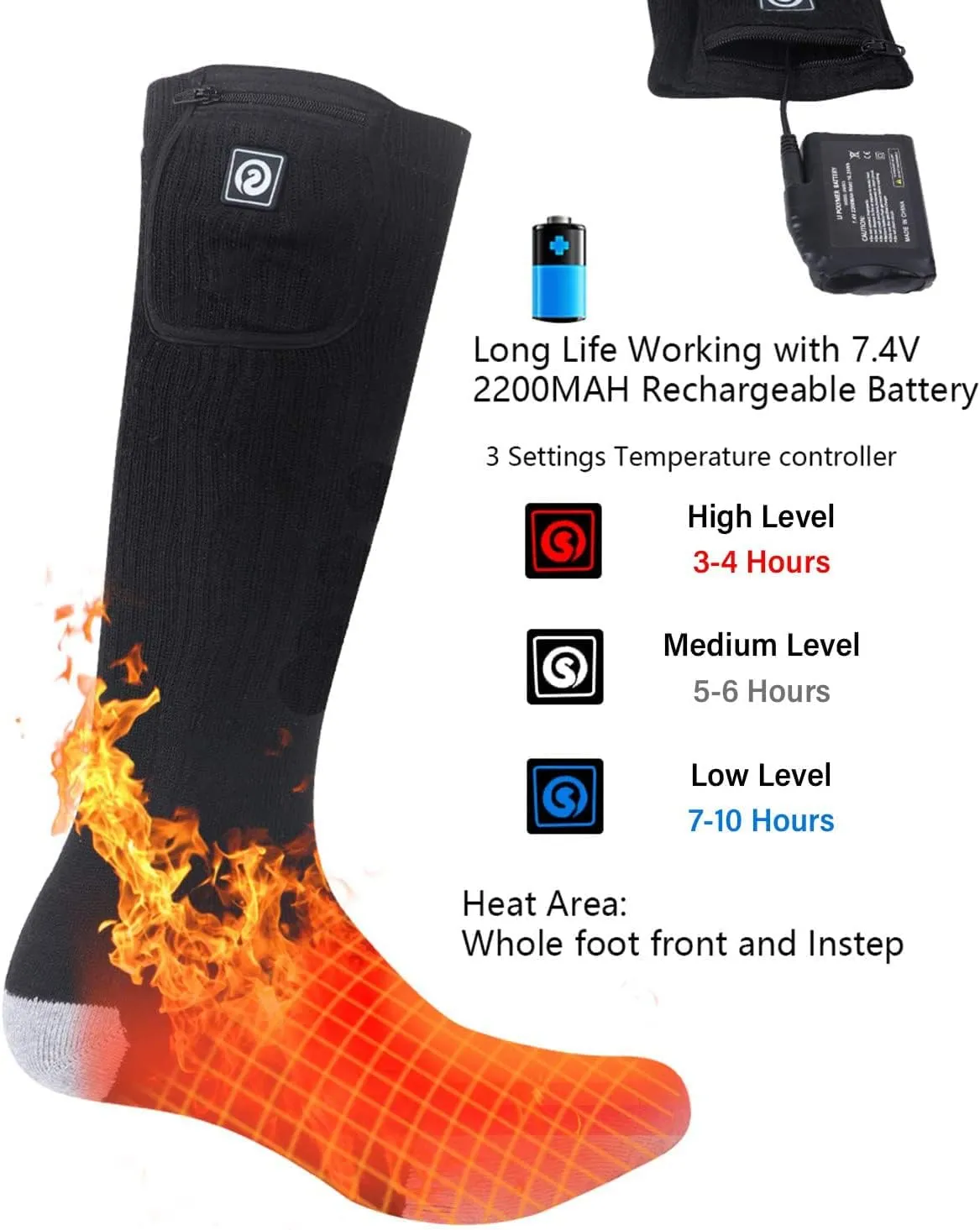Heated Socks for Men Women, Battery Powered Thermal Electric Socks for Cold Feet,Camping Hunting Winter Foot Warmers
