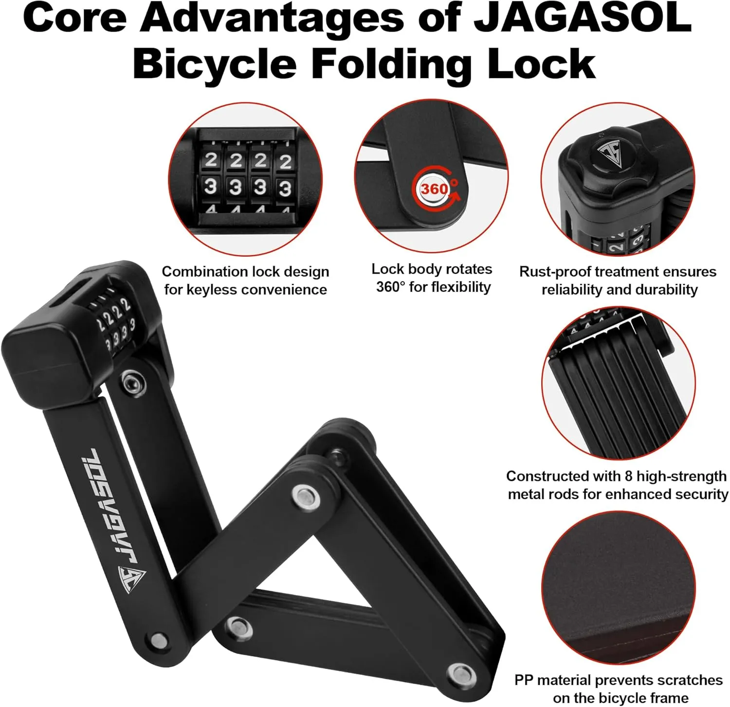 Heavy Duty Anti-Theft Folding Bike Lock, Combination Fold Chain Lock for Bicycle Scooter Motorcycle, 0.8 Inches Wide 0.3 Inches Thick Alloy Steel, Anti-Pinch, Anti-Crush, Anti-Saw, 85 cm