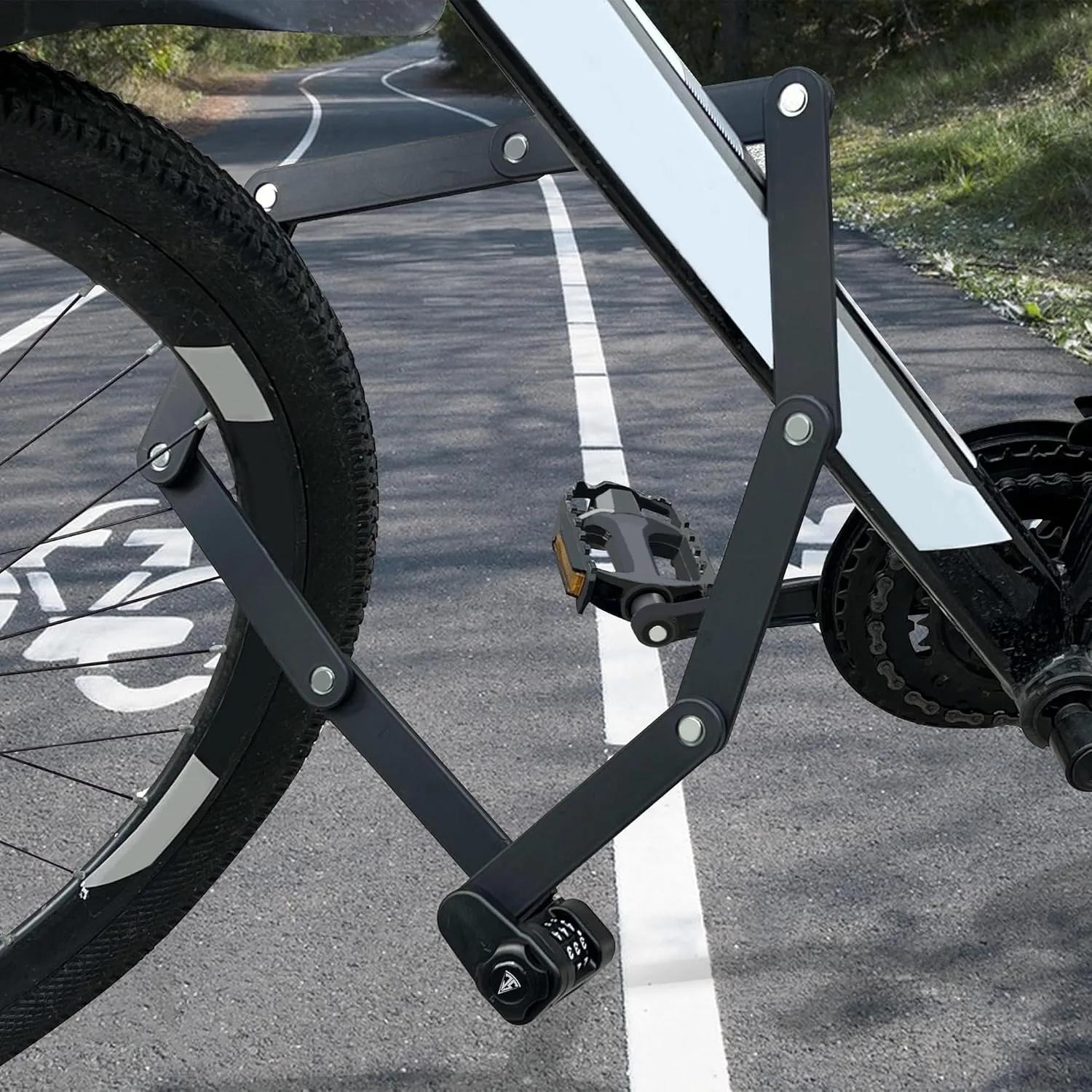 Heavy Duty Anti-Theft Folding Bike Lock, Combination Fold Chain Lock for Bicycle Scooter Motorcycle, 0.8 Inches Wide 0.3 Inches Thick Alloy Steel, Anti-Pinch, Anti-Crush, Anti-Saw, 85 cm