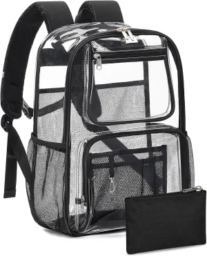Heavy Duty Clear Backpack For Women Men Boys Girls, Large Clear Bookbag For School, 17 Inch See Through Backpack