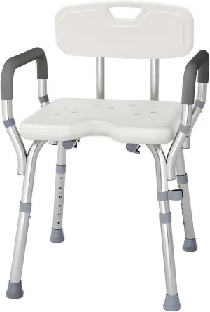 Heavy Duty Shower Chair with Back and Padded Armrests Sturdy Shower Seat for Inside Shower Tool-Free Assembly Spa Bathtub Adjustable Height Shower Stools Slip Resistant