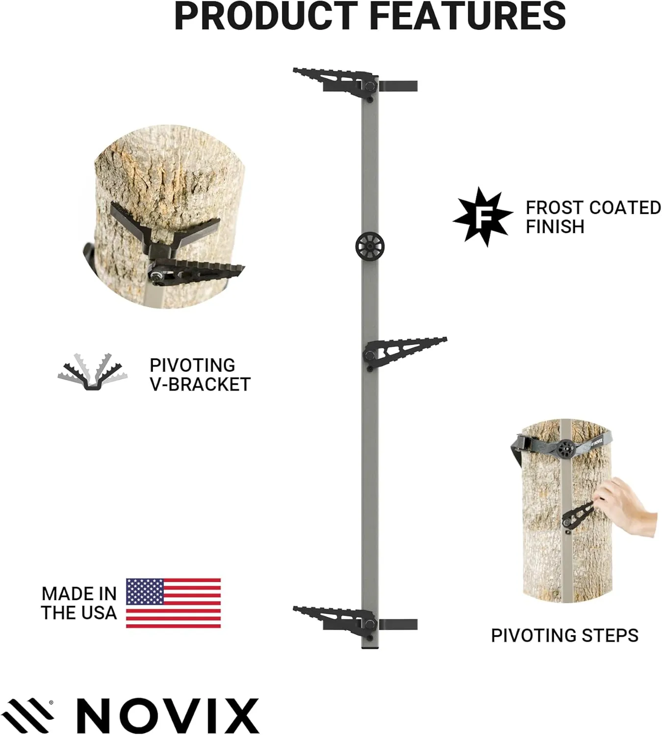 Helo Hunt Ready System - Hunting Accessories Bundle w/Lock on Tree Stand & Tree Steps – Versatile & Packable – Frost-Coated Treestand Accessories - Made in USA