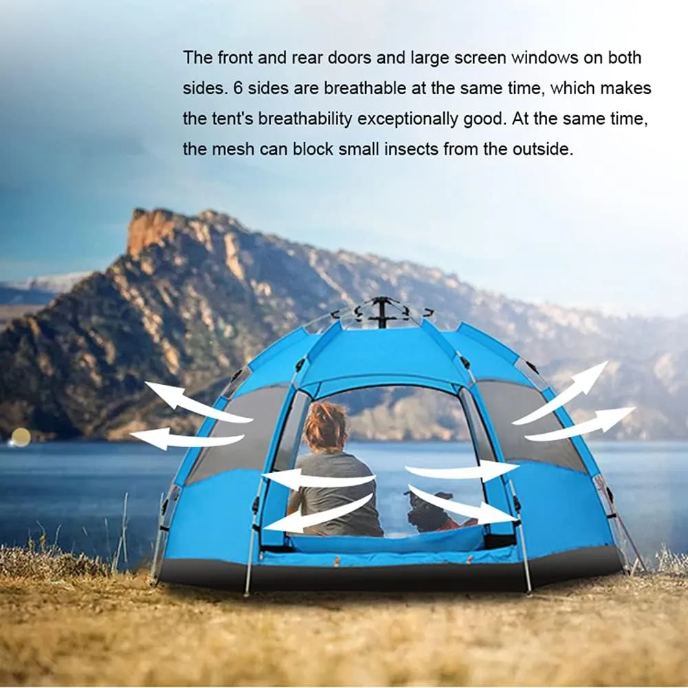 Hexagonal Tent Automatic Opening Pop Up Tent Outdoor Camping Tent Double Layer Portable Lightweight Backpack Tent Sunshade Shelter Beach Tent (Orange 3~5 Person)