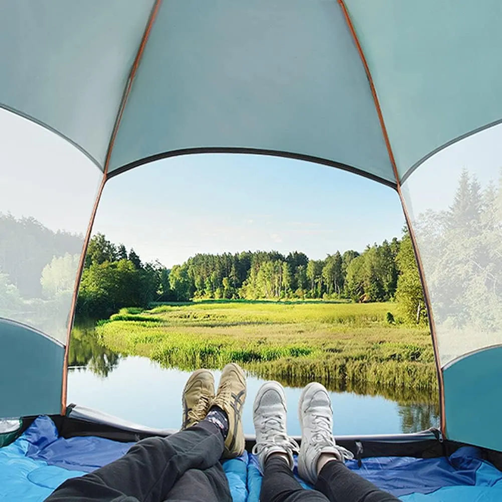 Hexagonal Tent Automatic Opening Pop Up Tent Outdoor Camping Tent Double Layer Portable Lightweight Backpack Tent Sunshade Shelter Beach Tent (Orange 3~5 Person)