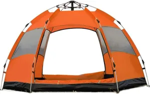 Hexagonal Tent Automatic Opening Pop Up Tent Outdoor Camping Tent Double Layer Portable Lightweight Backpack Tent Sunshade Shelter Beach Tent (Orange 3~5 Person)