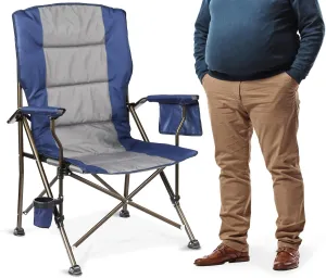 High Back Camping Chair for Adults - Large & Oversized Heavy Duty 450lbs Capacity K-Frame - Comfortable Padded Seat & Armrests for Long Sitting Fishing Lawn Backyard Outside, Cup Holder (Blue)