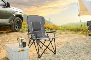 High Back Heavy Duty Lawn Chair – Portable Collapsible Camping Chair with Cup Holder, Supports 250lbs, Grey – Ideal for Outdoor, Dining, & Patio (Gray) (1 Doors)