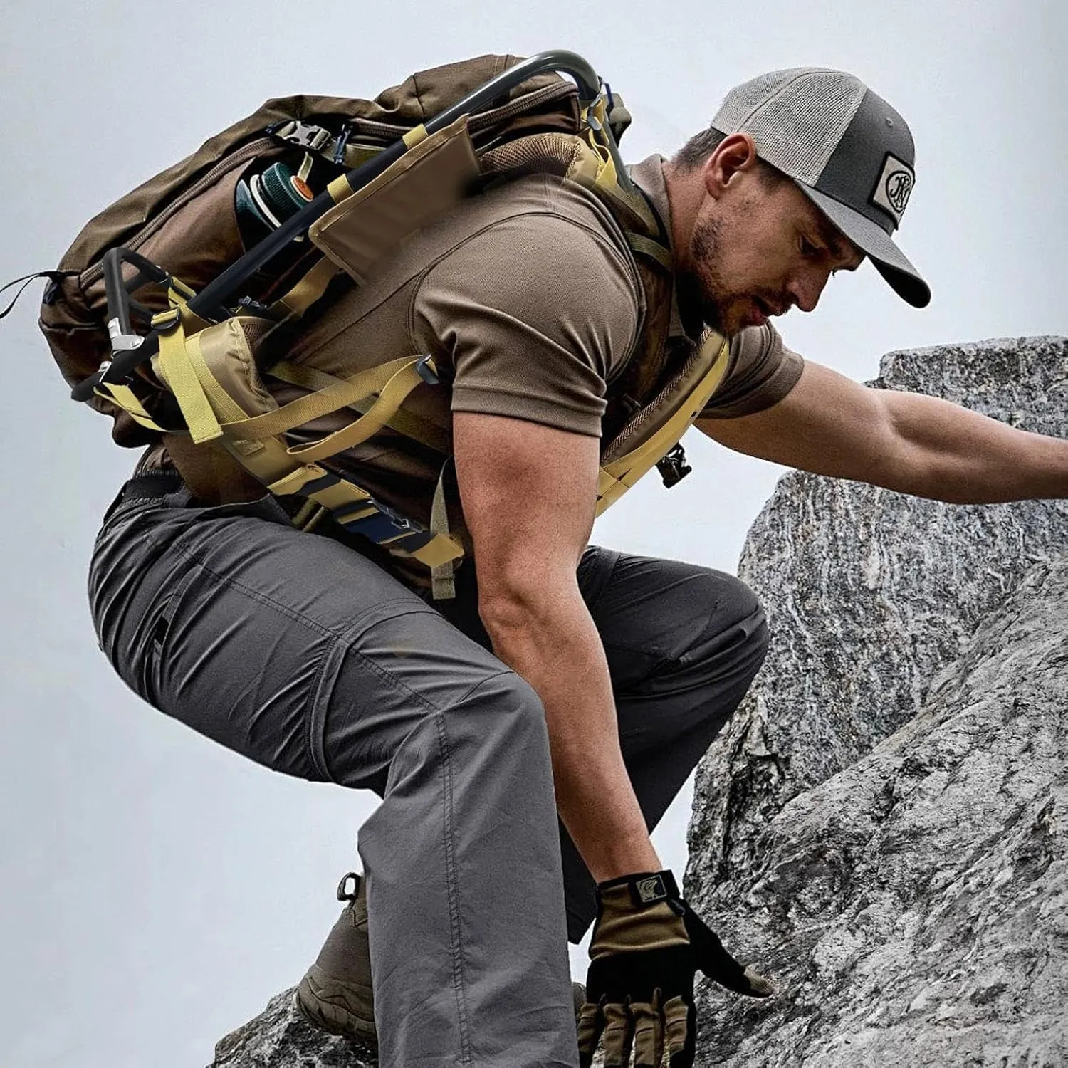 Hiking Backpack with Frame,Pack Frames for Hunting,Adjustable Aluminum Framed Backpack Can Load 132Lbs,Frame Backpack for Outdoor Activity,Camping,Mountaineering,Travel,Hunting,Khaki