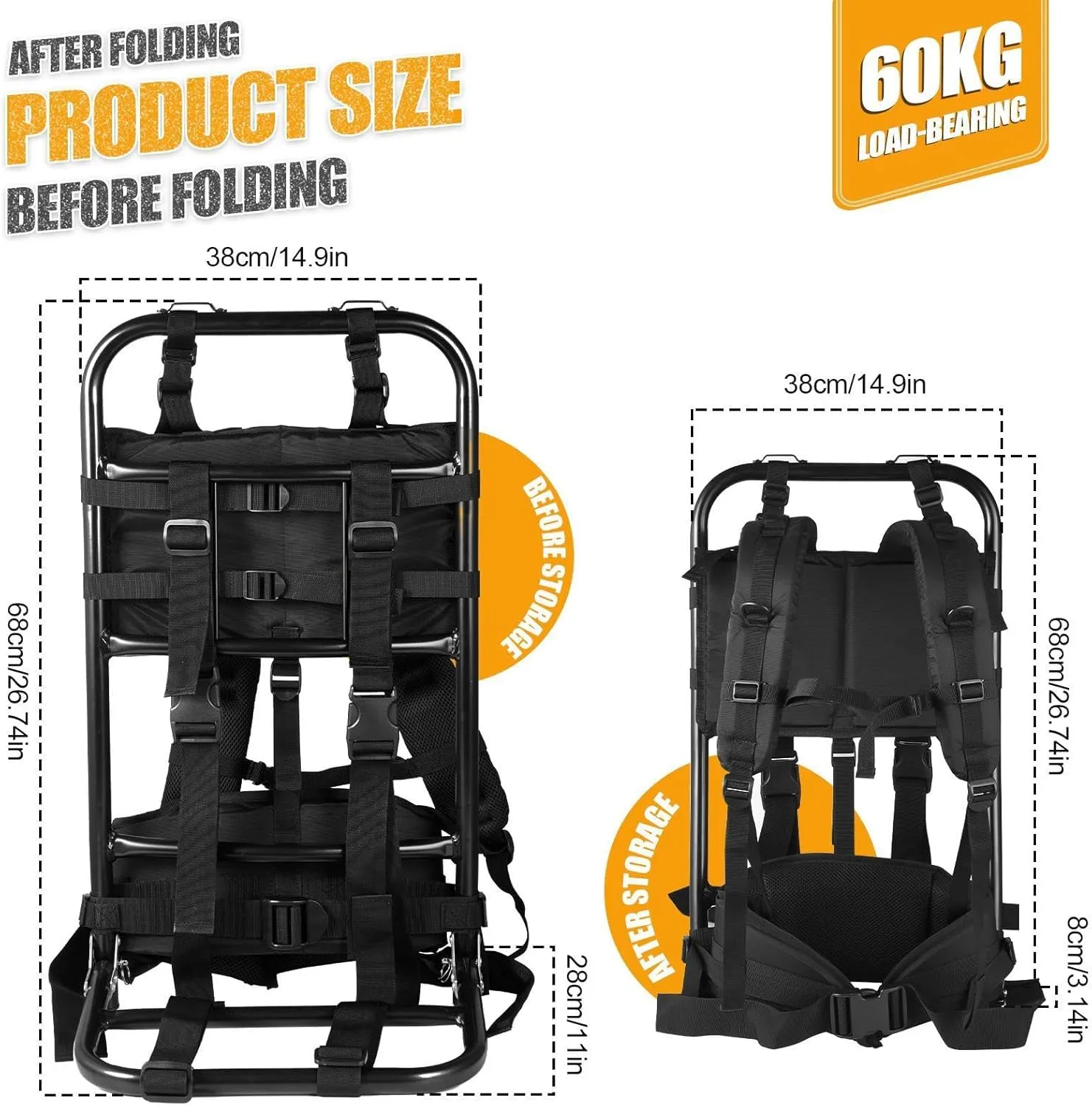 Hiking Backpack with Frame,Pack Frames for Hunting,Adjustable Aluminum Framed Backpack Can Load 132Lbs,Frame Backpack for Outdoor Activity,Camping,Mountaineering,Travel,Hunting,Khaki