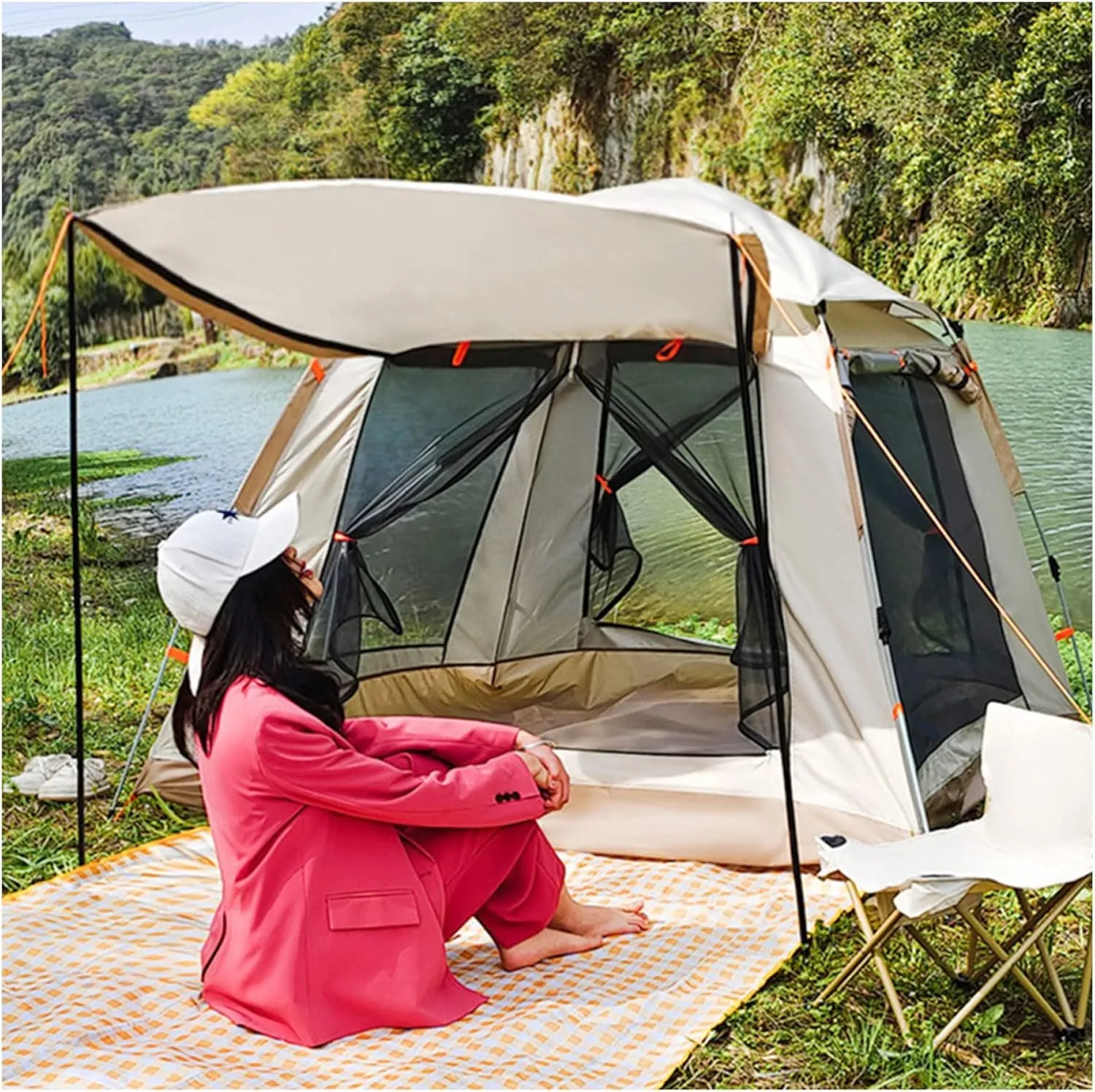 Hiking Tent 4 People Three Seconds to Open,Waterproof Big Tents Sturdy and Lightweight Cheap Tent for Family Camping,Hiking Party
