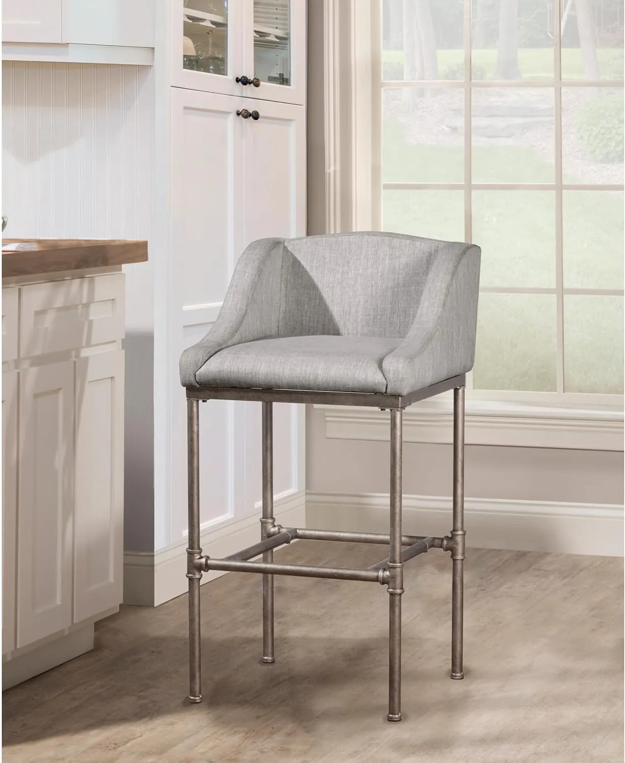 Hillsdale Dillon Modern Low Profile Wingback Metal Bar Height Stool, Textured Silver