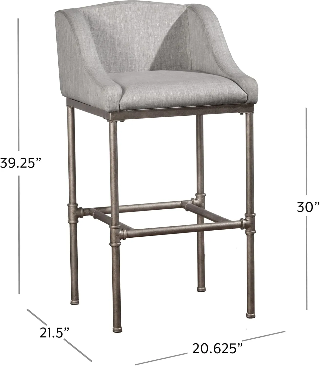 Hillsdale Dillon Modern Low Profile Wingback Metal Bar Height Stool, Textured Silver