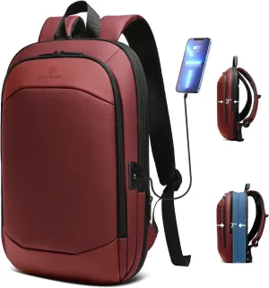 hk Business Backpack for Men 17 Inch,Slim & Expandable Waterproof Travel Laptop Backpack with USB Charger Port (Red)
