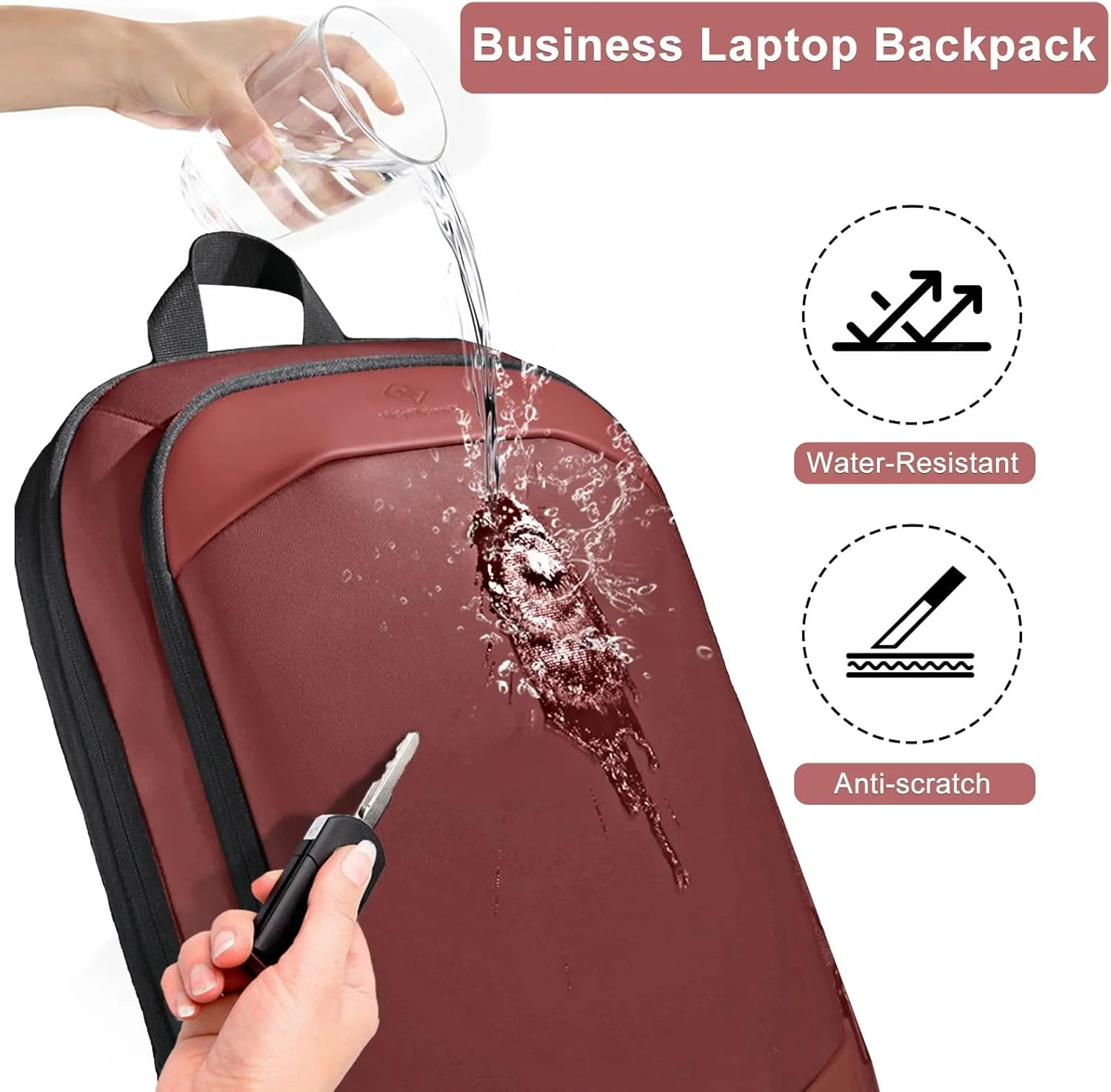 hk Business Backpack for Men 17 Inch,Slim & Expandable Waterproof Travel Laptop Backpack with USB Charger Port (Red)