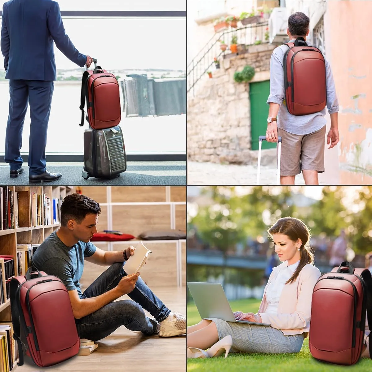 hk Business Backpack for Men 17 Inch,Slim & Expandable Waterproof Travel Laptop Backpack with USB Charger Port (Red)