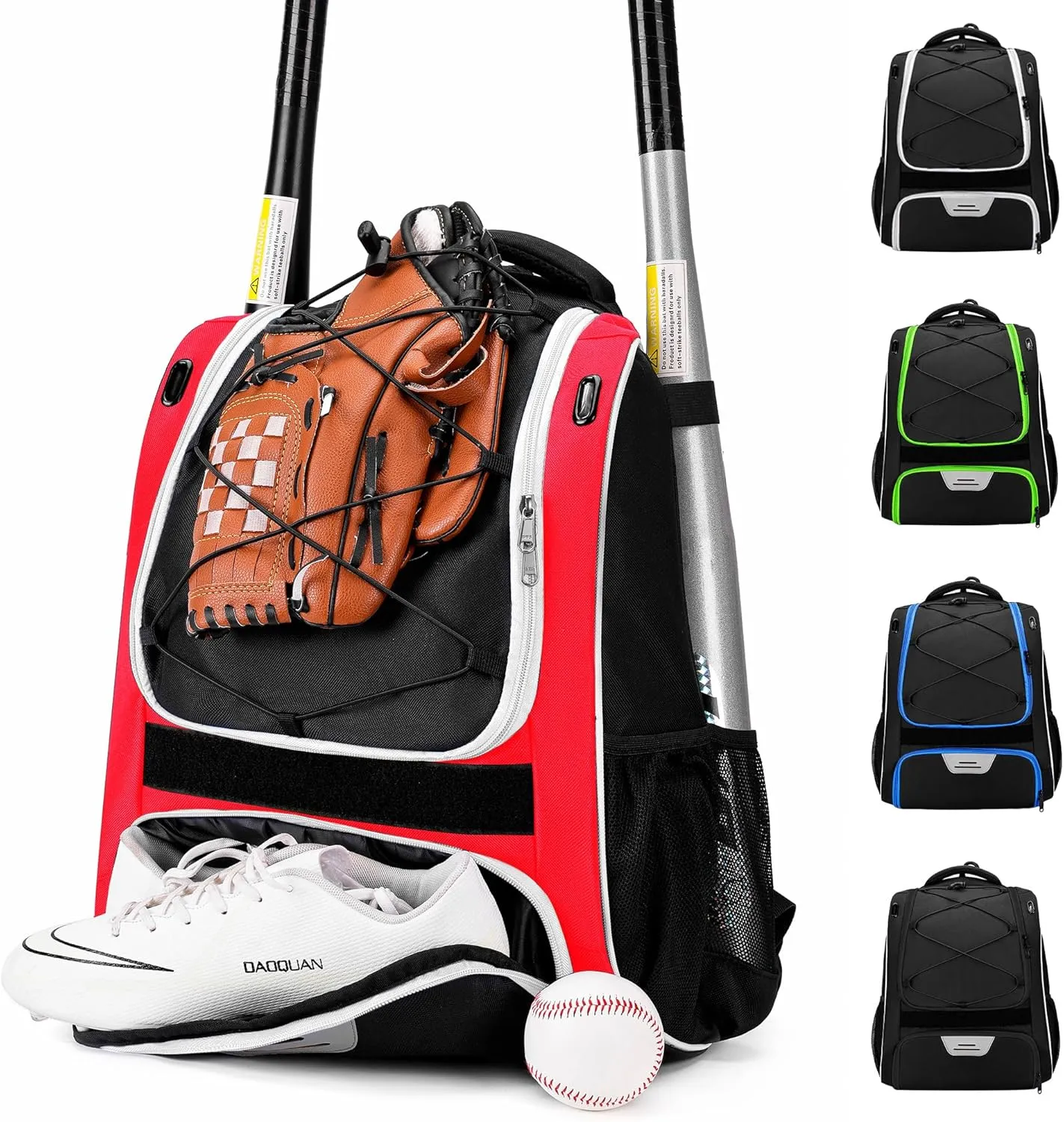 HMLIN Baseball Bag,Baseball Backpack, Softball Bat Bag with Shoes Compartment for Youth Adults,Lightweight Baseball Bag with T-Ball & Softball Equipment & Gear
