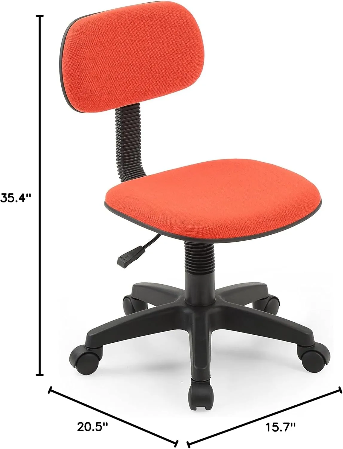 Hodedah Armless, Low-Back, Adjustable Height, Swiveling Task Chair with Padded Back and Seat in Red