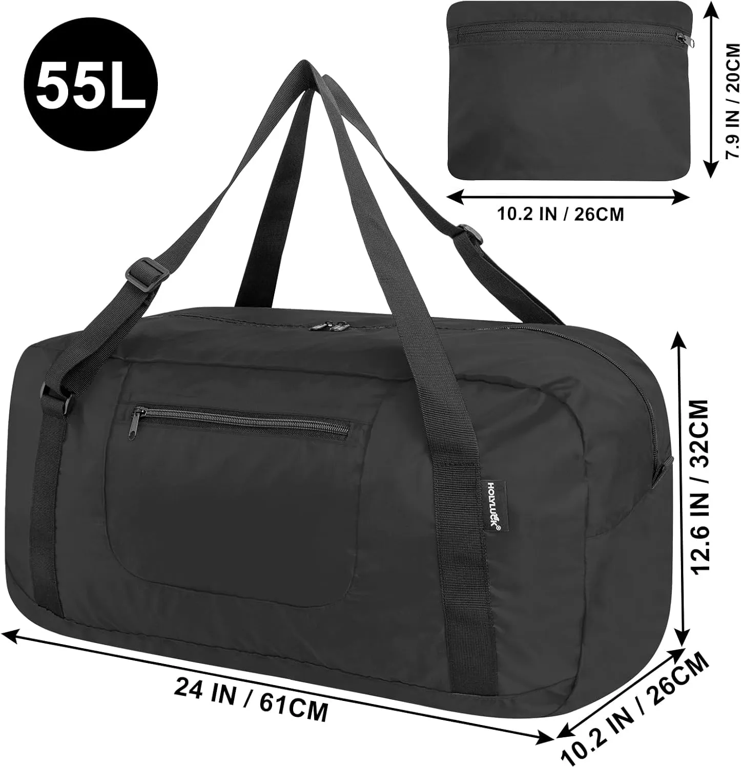 HOLYLUCK Foldable Travel Duffel Bag For Women & Men Luggage Great for Gym -55L, black