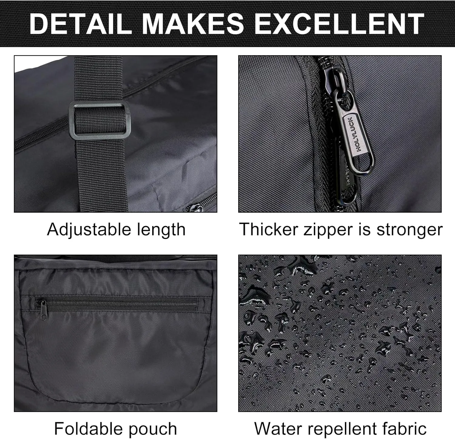 HOLYLUCK Foldable Travel Duffel Bag For Women & Men Luggage Great for Gym -55L, black