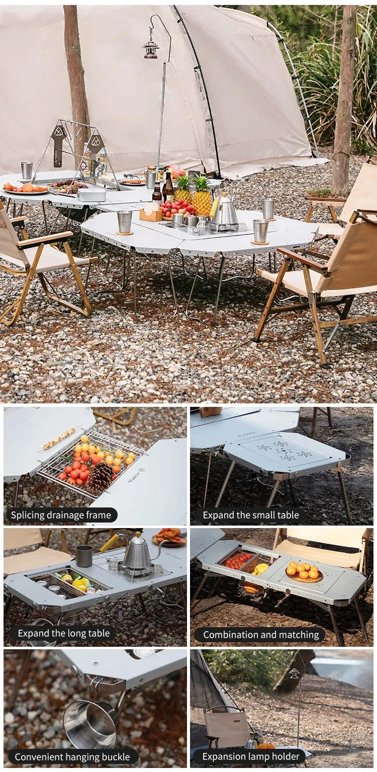 Homful Outdoor IGT Table Aluminum Alloy Folding Lifting Table Camping BBQ Multifunctional Detachable Table Barbecue Picnic