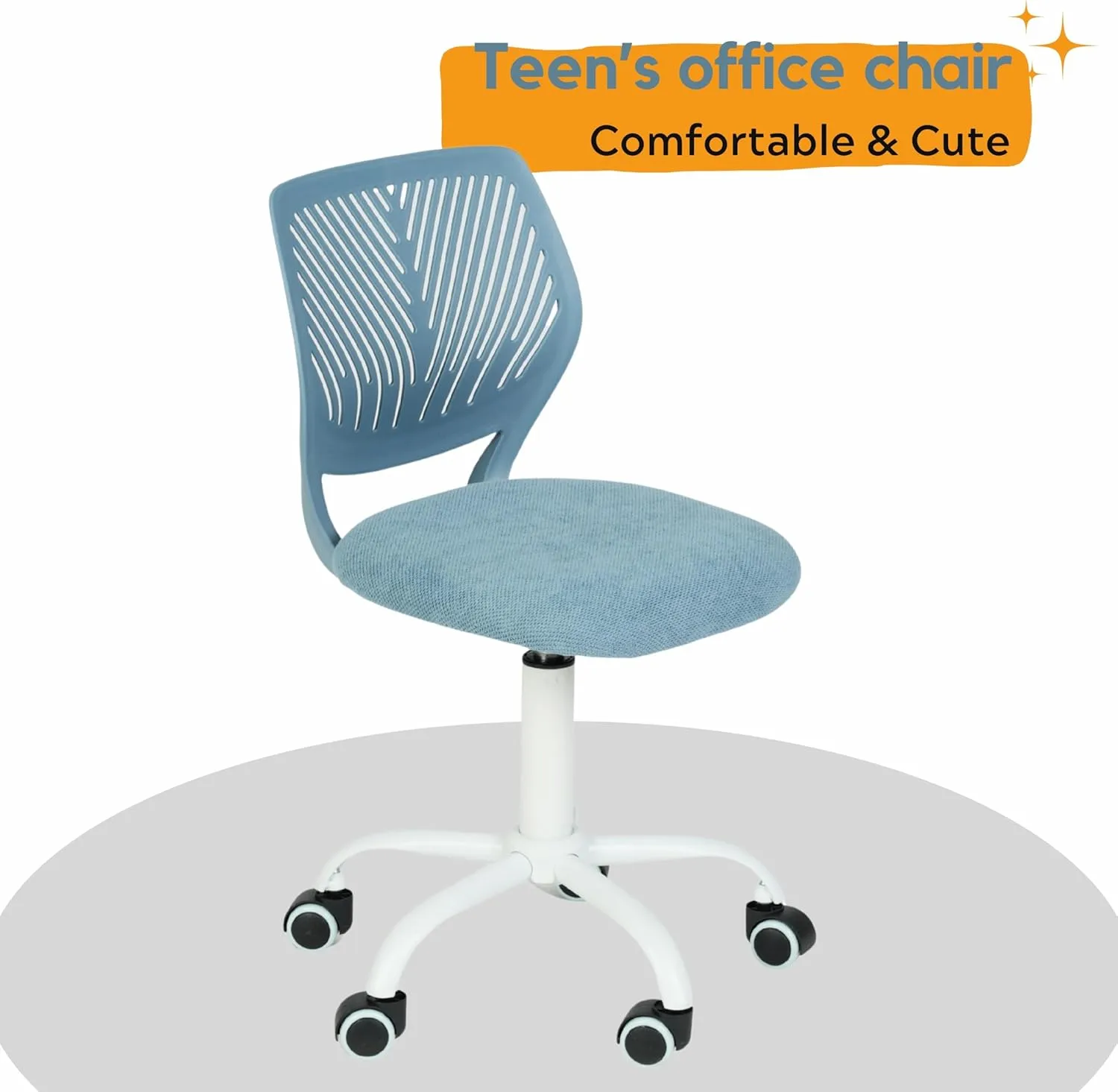 Homy Casa Armless Home Office Desk Chair, Colorful Task Chair with Soft Mesh Padded Cushion, Height Adjustable Swivel Study Computer Chair for for Girls Boys Teens (Blue, 4PCS)