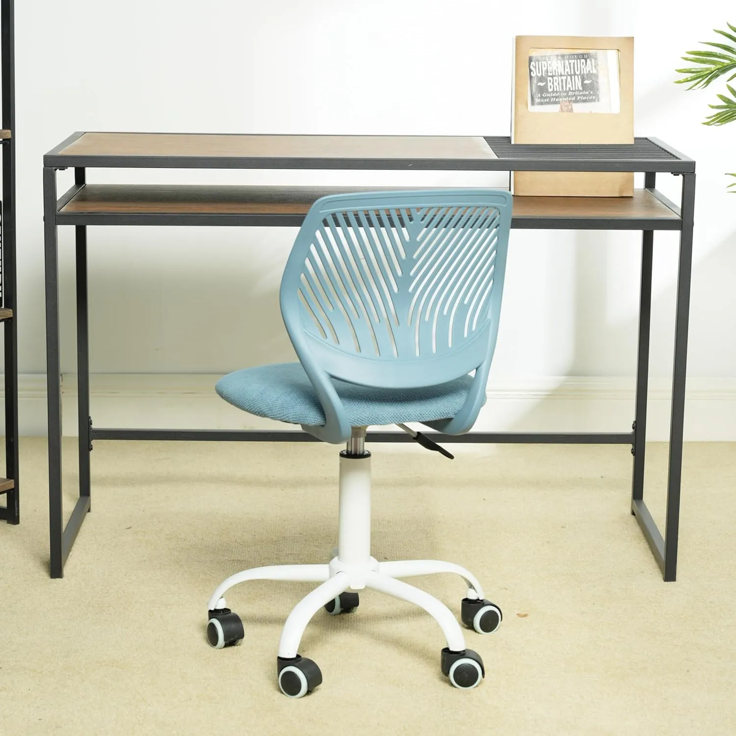 Homy Casa Armless Home Office Desk Chair, Colorful Task Chair with Soft Mesh Padded Cushion, Height Adjustable Swivel Study Computer Chair for for Girls Boys Teens (Blue, 4PCS)