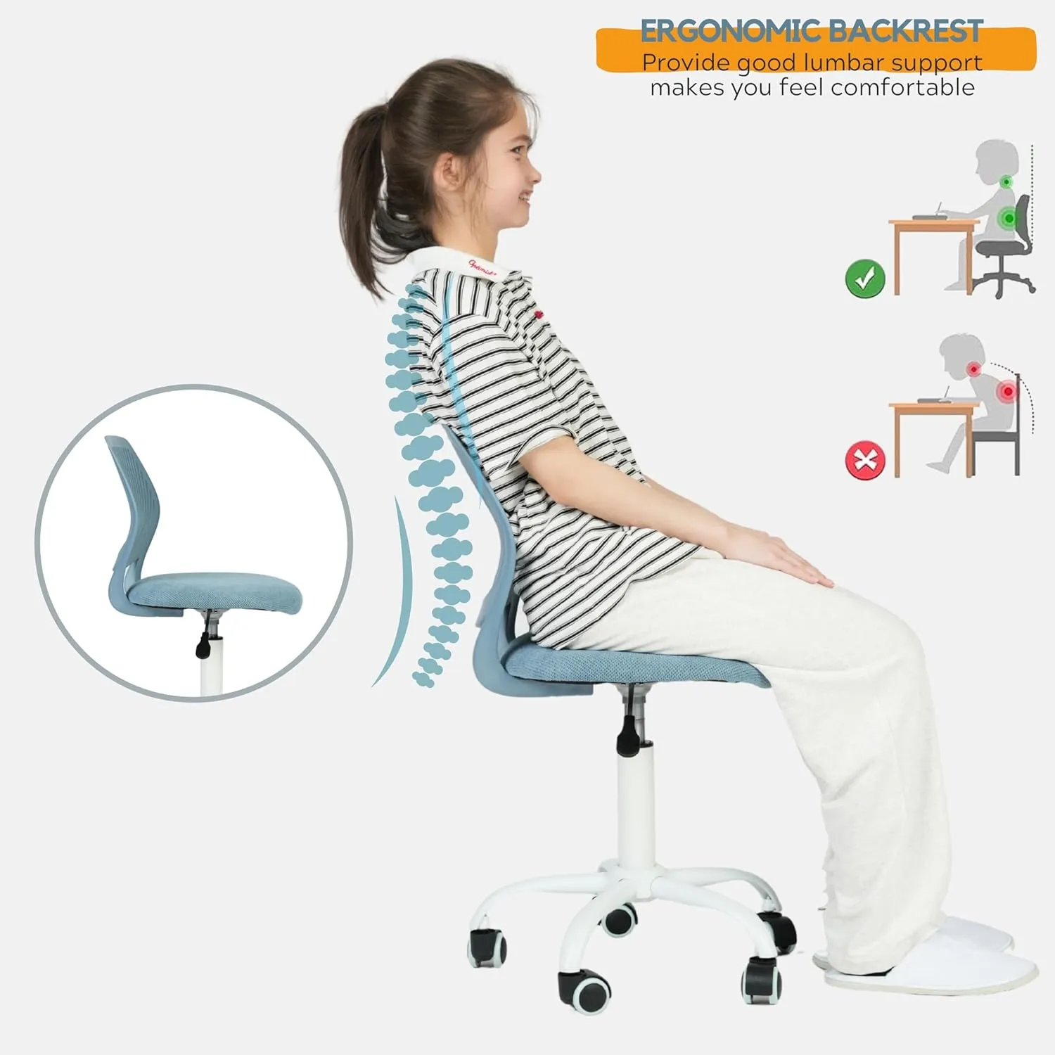 Homy Casa Armless Home Office Desk Chair, Colorful Task Chair with Soft Mesh Padded Cushion, Height Adjustable Swivel Study Computer Chair for for Girls Boys Teens (Blue, 4PCS)