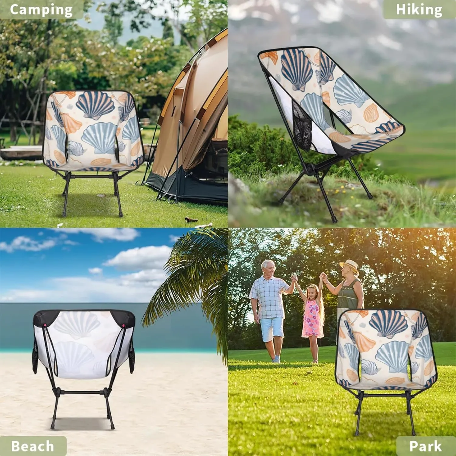 Honeybaby Folding Camping Chair Beautiful Seashells Print Camping Chairs Lightweight Portable Chair Outdoor Foldable Chairs for Camping Travel Picnic Beach Hiking
