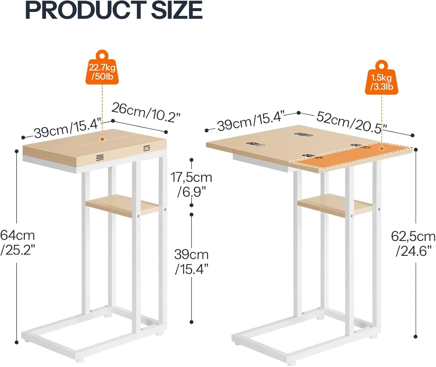 HOOBRO Foldable End Table, C Shaped Side Table with Storage Shelf, Small Snack Table Suitable for Living Room Bedroom Small Spaces, Easy Assembly, White and Natural WN29SF01