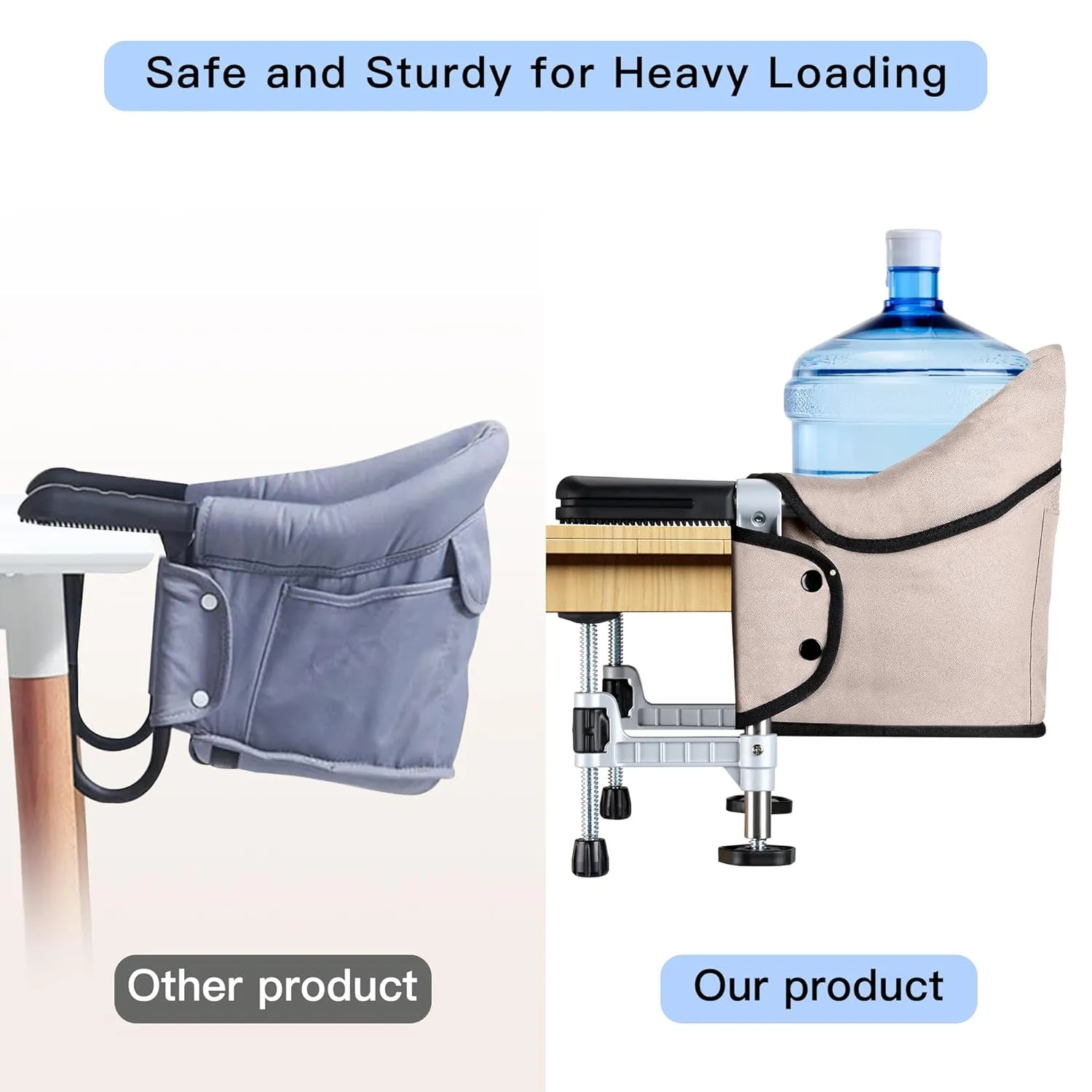 Hook on Chair, Portable Clip on High Chair Use at Most Tables, Table Attached high Chair with Carry Bag, Fast Table Chair Travel Feeding Seat for Baby & Toddlers (Brown)