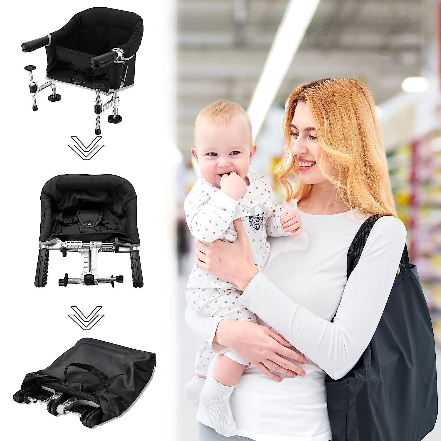 Hook on Chair, Portable Clip on High Chair Use at Most Tables, Table Attached high Chair with Carry Bag, Fast Table Chair Travel Feeding Seat for Baby & Toddlers (Brown)