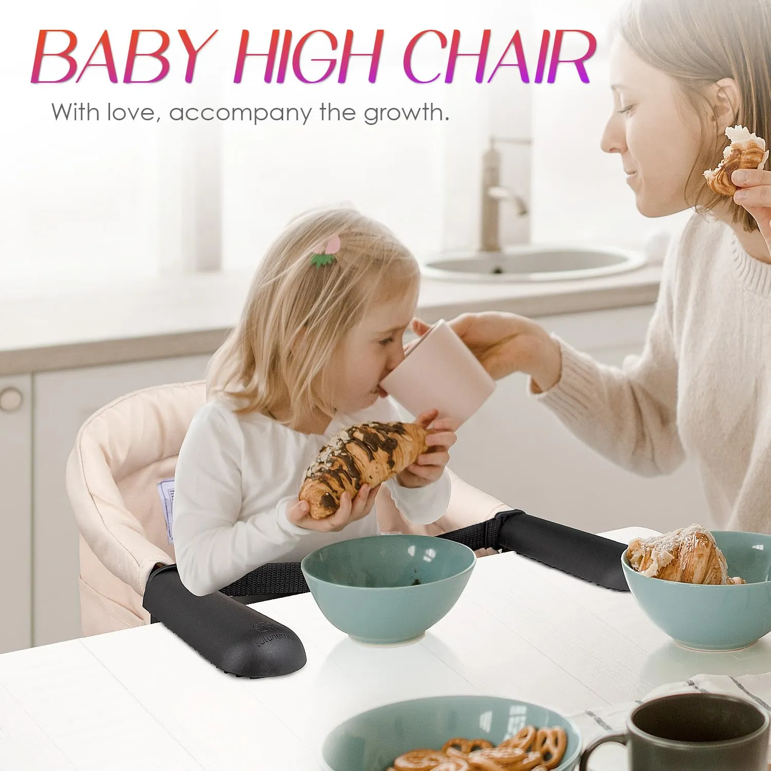 Hook on High Chair,Portable Foldable High Chair for Babies 6-36 Months, Includes Storage Bag(Khaki)