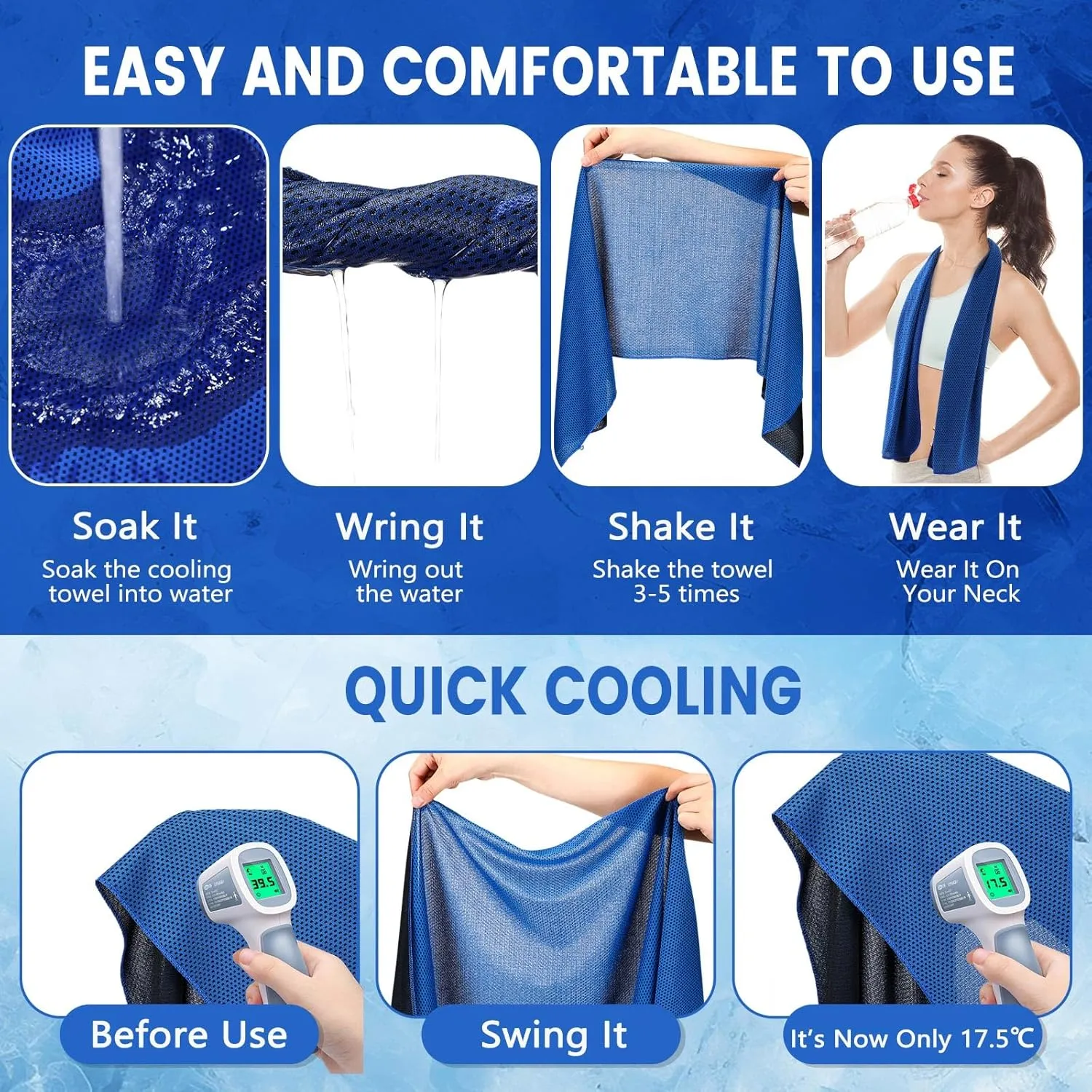 Hosuly 100 Pack Cooling Towels, 40"x12" Cooling Towels for Neck and Face Breathable Soft Chilly Sweat Rag Microfiber Sport Rags for Gym Yoga Golf Running