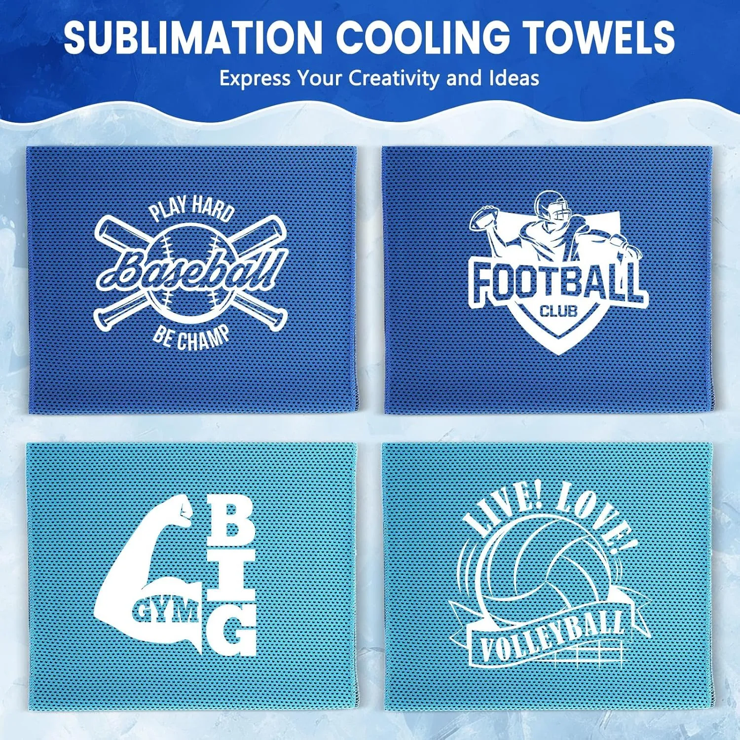 Hosuly 100 Pack Cooling Towels, 40"x12" Cooling Towels for Neck and Face Breathable Soft Chilly Sweat Rag Microfiber Sport Rags for Gym Yoga Golf Running