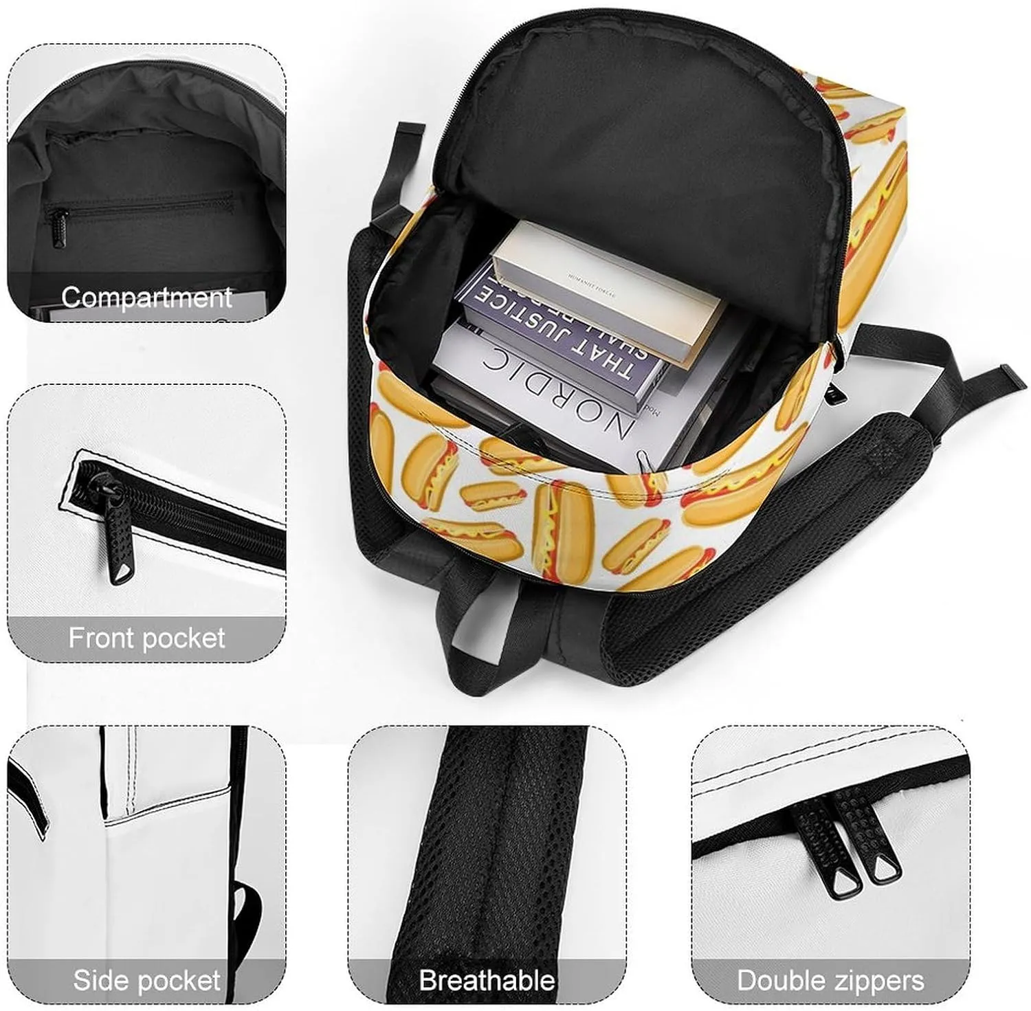 Hot Dog Classic Neutral Casual Lightweight Laptop Backpack Made of Materials, Suitable for Multiple Uses