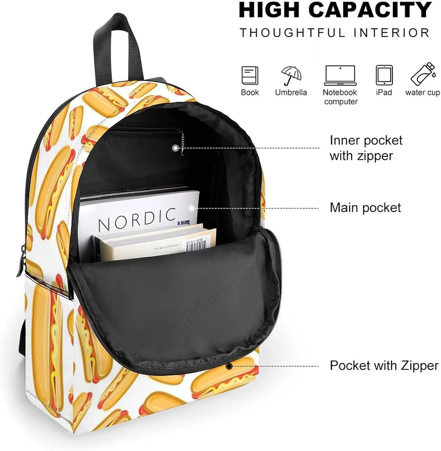 Hot Dog Classic Neutral Casual Lightweight Laptop Backpack Made of Materials, Suitable for Multiple Uses