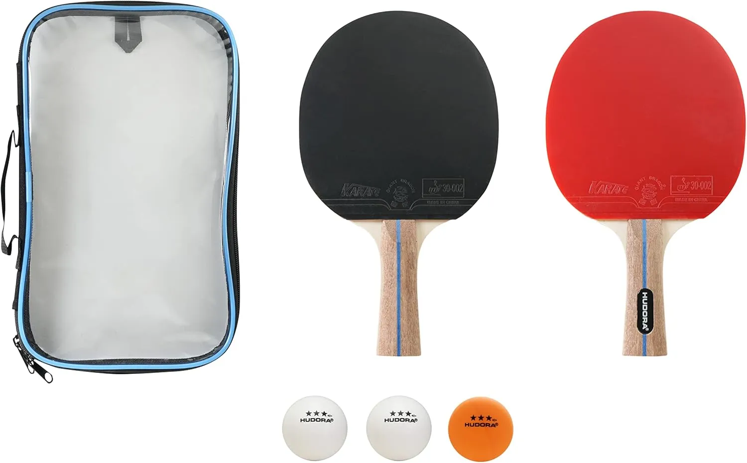 HUDORA Table Tennis Set Game/Match/Tournament - table tennis racket set with 2/2/1 rackets & 3 balls - Ping Pong racket set including storage bag - table tennis set ideal for beginners