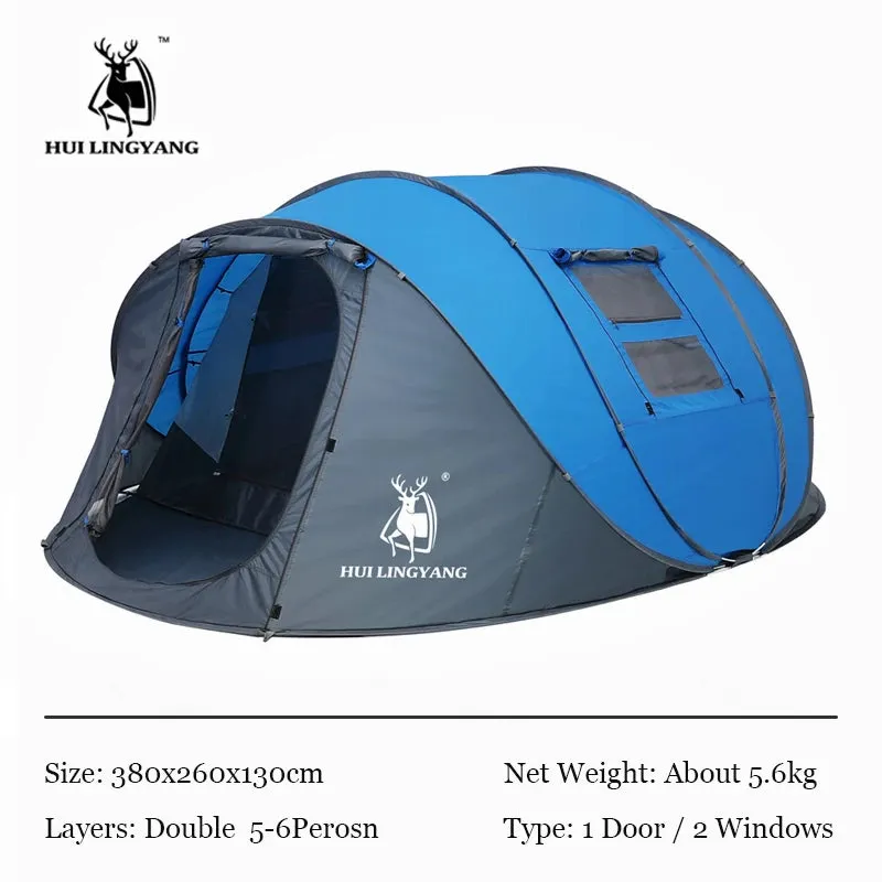 HUI LINGYANG Throw pop up tent 4-5-6 Person outdoor automatic tents Double Layers family Tent waterproof camping hiking tent