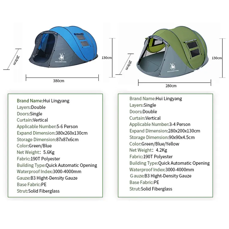 HUI LINGYANG Throw pop up tent 4-5-6 Person outdoor automatic tents Double Layers family Tent waterproof camping hiking tent