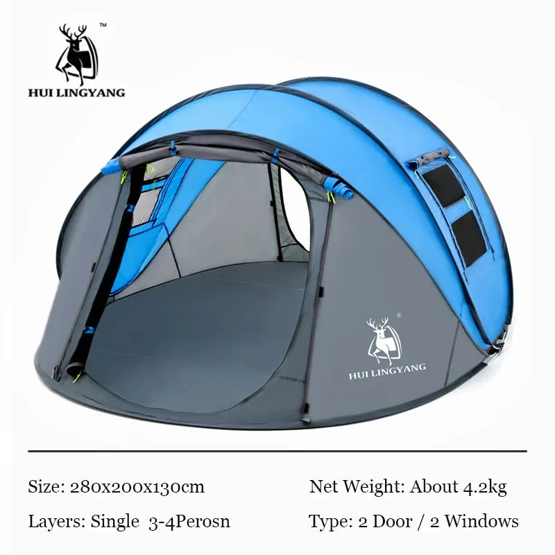 HUI LINGYANG Throw pop up tent 4-5-6 Person outdoor automatic tents Double Layers family Tent waterproof camping hiking tent