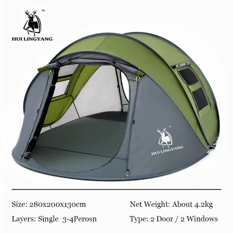 HUI LINGYANG Throw pop up tent 4-5-6 Person outdoor automatic tents Double Layers family Tent waterproof camping hiking tent