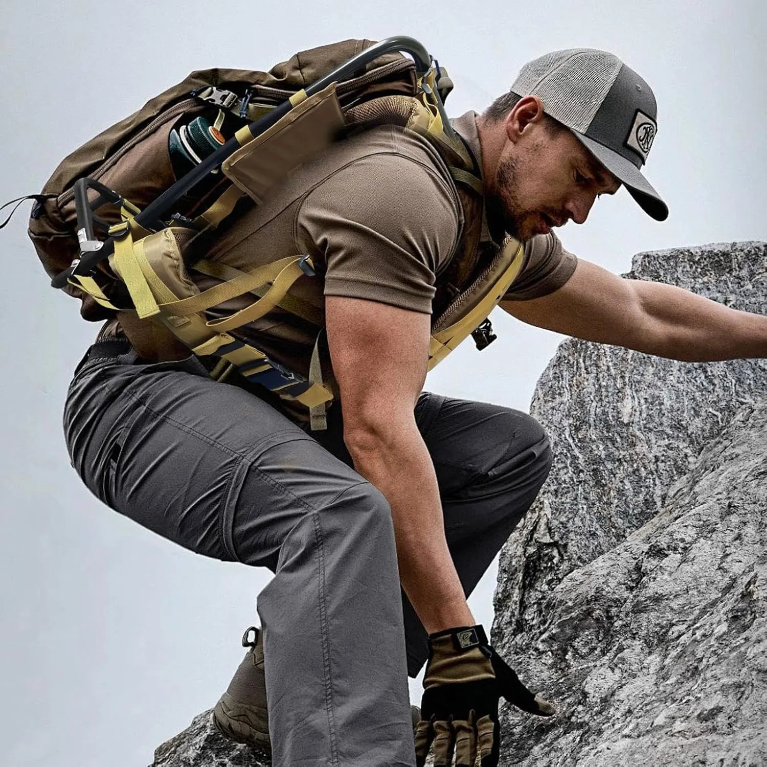 Hunting Backpack,Heavy Duty Aluminum Frame Hiking Backpacks,Foldable Hunting Pack Frame Hiking Backpack Frame,backpack For Hiking Portable Backpack Accessories For Travel, Outdoor Activity - Khaki
