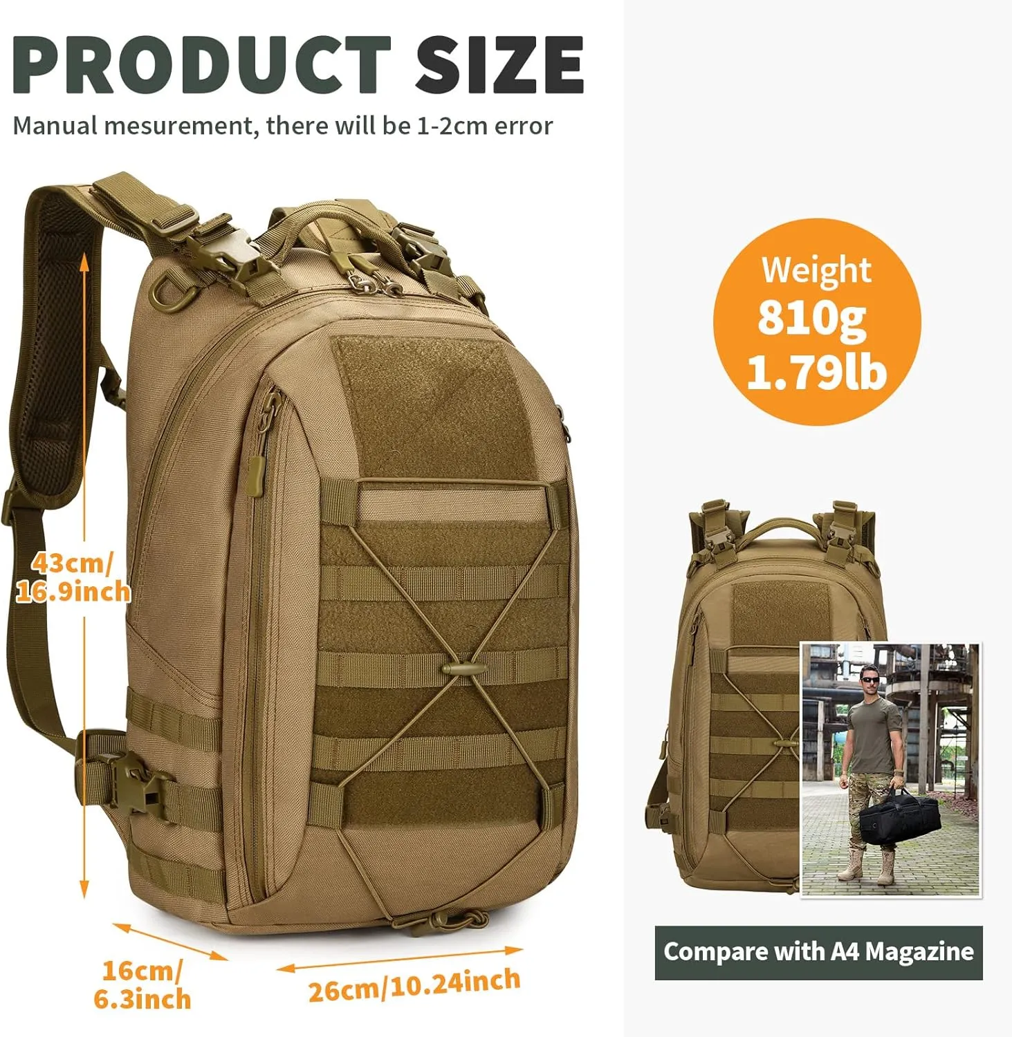 HUNTVP Military MOLLE Backpack Hunting Rucksack Gear Tactical Backpck Assault Pack Can Attach with the Vest and Belt