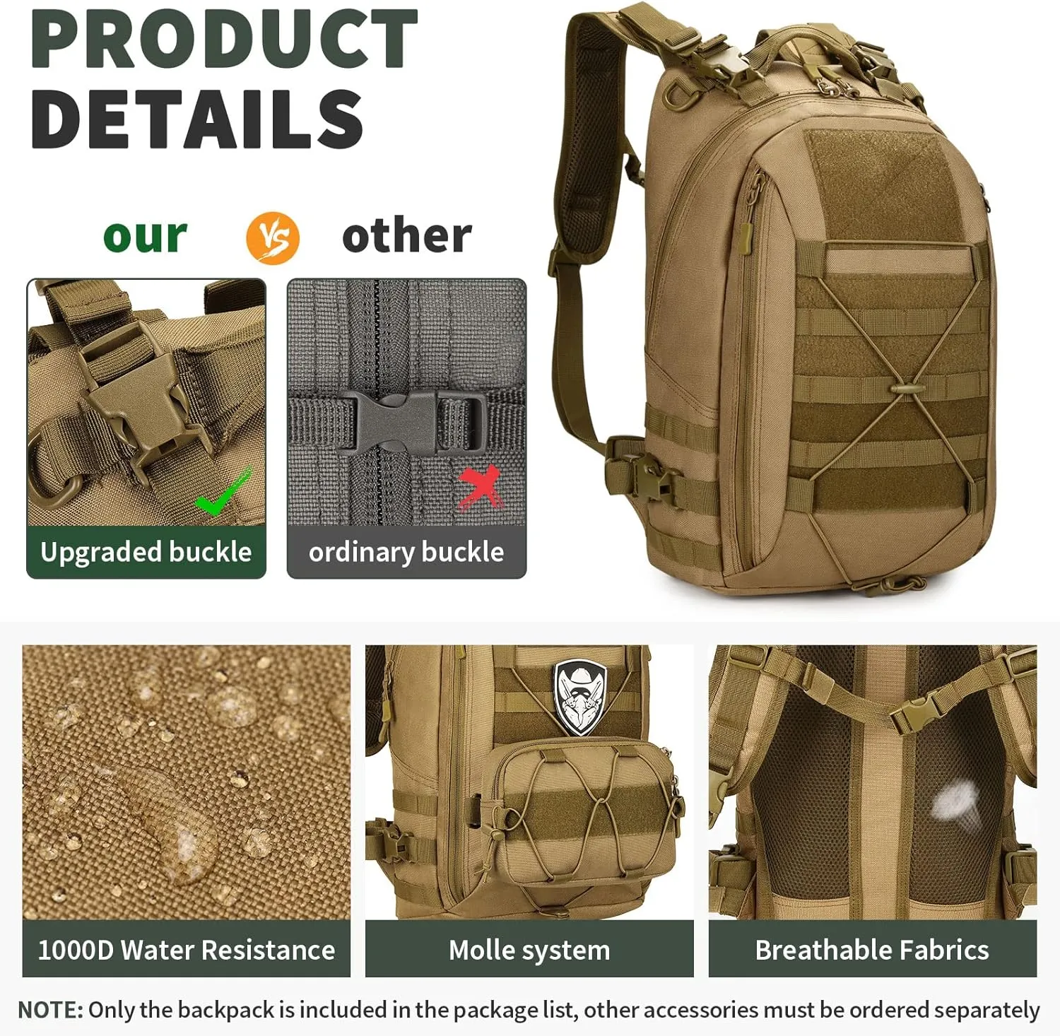 HUNTVP Military MOLLE Backpack Hunting Rucksack Gear Tactical Backpck Assault Pack Can Attach with the Vest and Belt