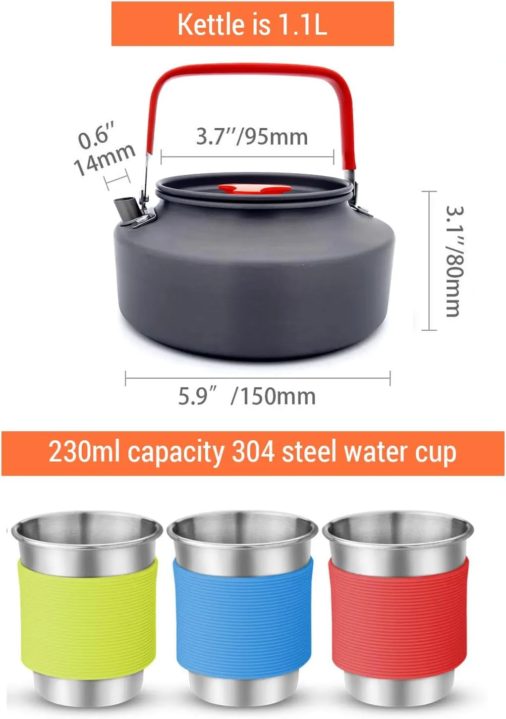 HXBER Camping Cookware Set Outdoor Cooking Equipment for Camping Hiking and Picnics for 2-3 People All in One Compact Camp Cooking Set