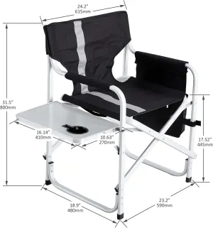 IANIYA Aluminum Camping Chair Lightweight Oversized Folding Camping Chair with Side Table and Storage Pockets (BLACK*2)