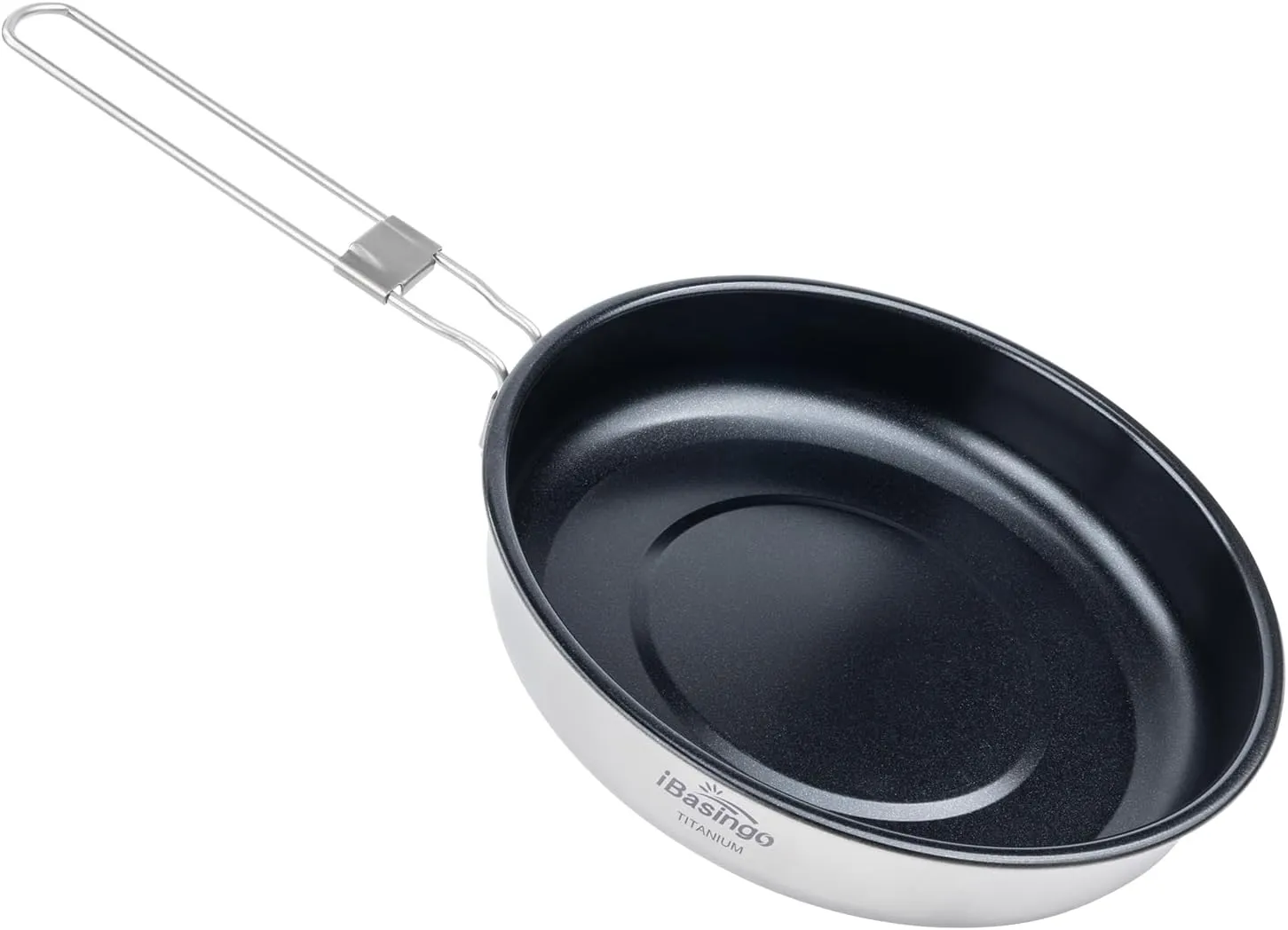 iBasingo 1000ml Titanium Camping Non-stick Frying Pan 18.8cm/ 7.4" Outdoor Skillet with Folding Handle Ultralight Cookware Small Griddles Backpacking Cooking Kit Ti2069C