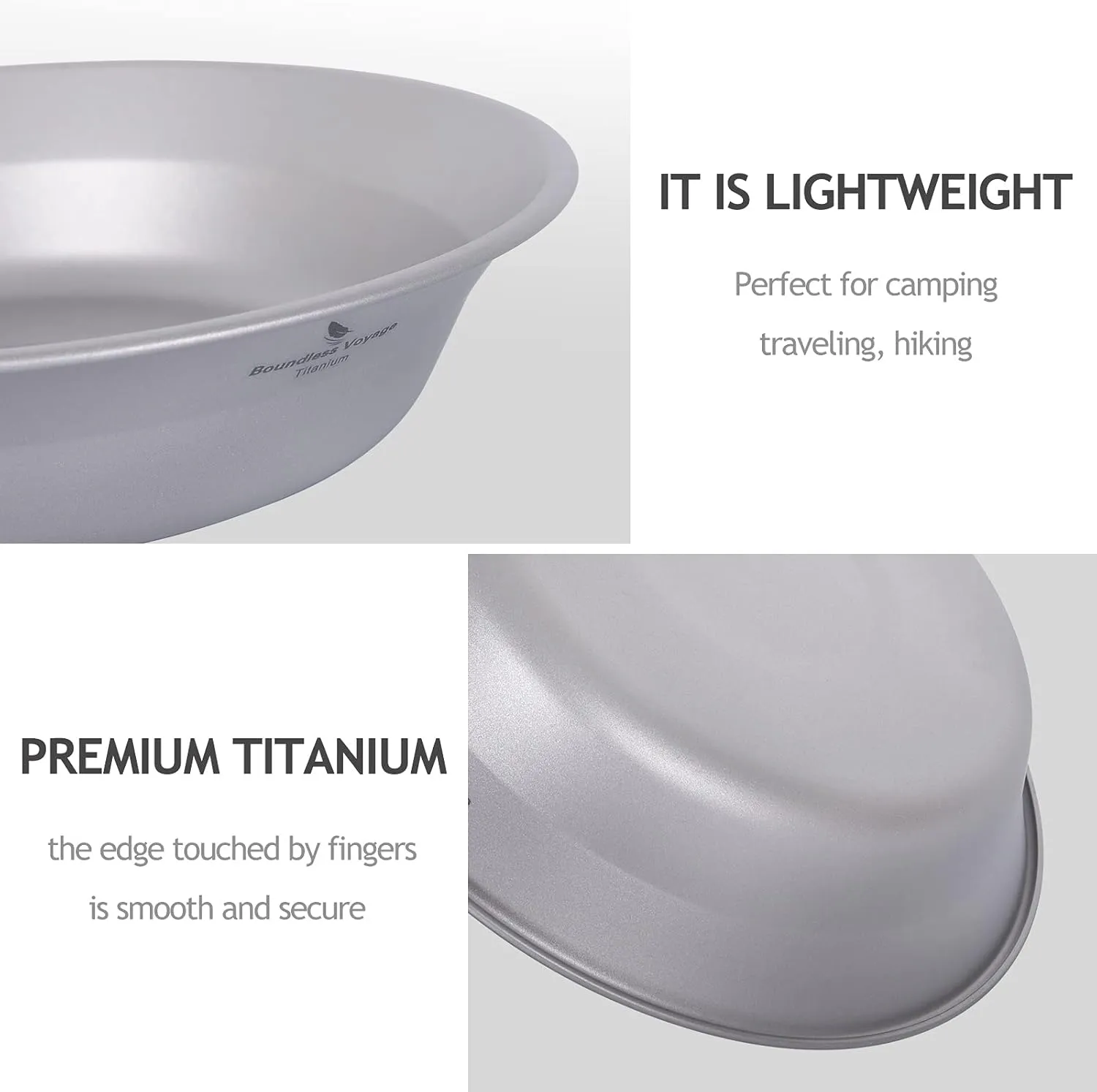 iBasingo Titanium Camping Plates and Bowls Set with Mesh Bag - 174mm Ultralight Backpacking Dinnerware for Hiking, Survival Kit & Outdoor Cooking (61g Plate   67g Bowl) Ti1113T