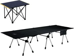 iClimb 1 Folding Table and 1 Two Heights Super Easy Assemble Cot Bundle, Ultralight Compact for Adults Outdoor Backpacking Camping Hiking Motorcycling