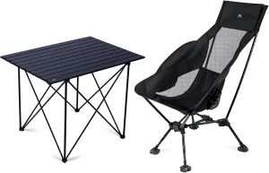 iClimb 1 Light Folding Table and 1 Adjustable High Back Anti-Sinking Chair Bundle for Adults Outdoor Beach Backpacking Hiking Camping Beach Concert